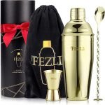 Fezli 5 PCS Cocktail Making Set 700ml Stainless Steel Cocktail Shaker Set with Strainer, Jigger and Mixing Spoon, Bartending Set with Bar Accessories