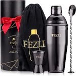 Fezli 5 PCS Cocktail Making Set 700ml Stainless Steel Cocktail Shaker Set with Strainer, Jigger and Mixing Spoon, Bartending Set with Bar Accessories & Cocktail Accessories for Drinks (Black)