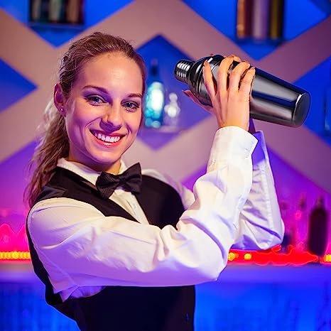 Fezli 5 PCS Cocktail Making Set 700ml Stainless Steel Cocktail Shaker Set with Strainer, Jigger and Mixing Spoon, Bartending Set with Bar Accessories & Cocktail Accessories for Drinks (Black)